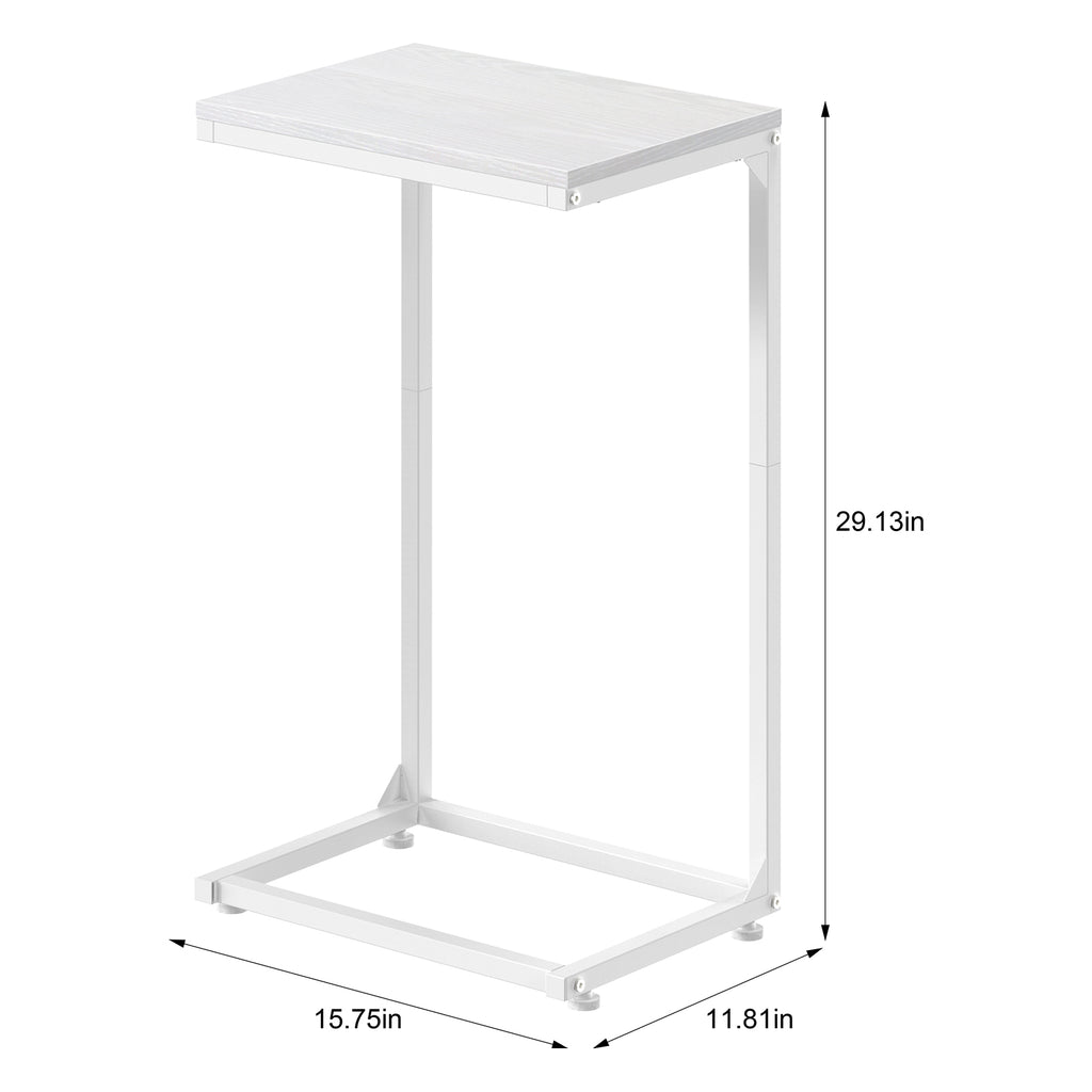 Set of 2 White C-Shaped End Tables, Modern Slide-Under Sofa Side Tables for Small Spaces & Bedroom,