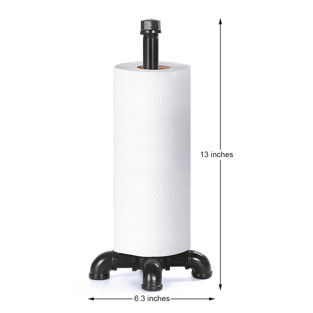 Industrial Pipe Countertop Paper Towel Stand - Rustic Black Iron Roll Dispenser for Kitchen and Bathroom