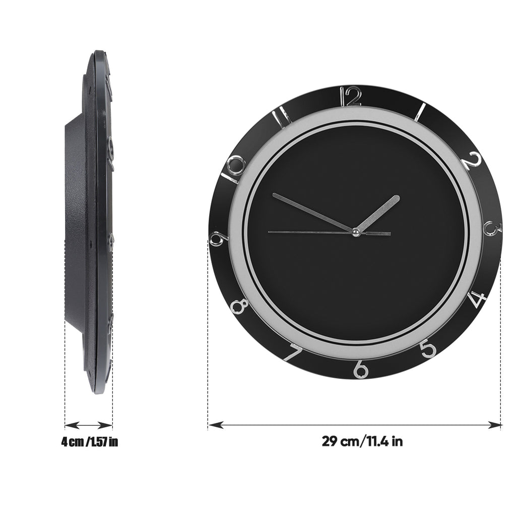 12-Inch Modern Black Wall Clock - Silent Battery Operated Large Decorative Clock for Living Room & Farmhouse,