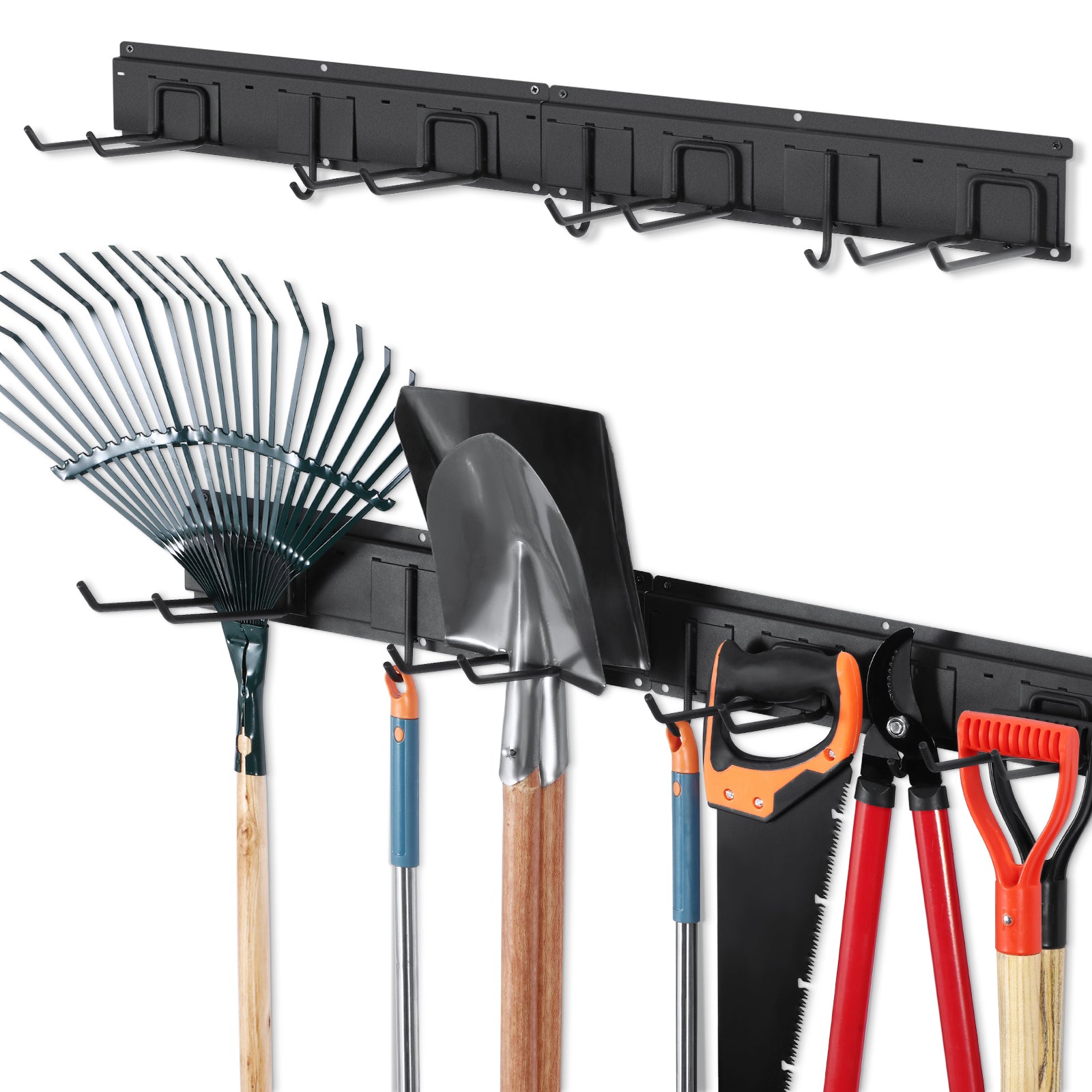 Garden Tool Organizer Wall Mount Garage Storage Rack 7Pcs, Heavy Duty Garage Organization System for Shovels, Ladders, Chairs, Trimmers, Hoses