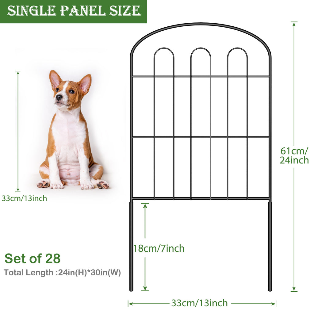 27-Pack Decorative Garden Fence & Animal Barrier - Rustproof Metal Wire No-Dig Fencing for Dogs & Rabbits, Outdoor Flower Bed Border, Black