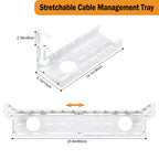 2 Pack Extendable Under Desk Cable Management Tray - No Drill Cord Organizer with Clamps