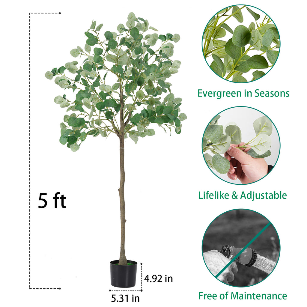 6FT Artificial Eucalyptus Tree - Tall Faux Greenery Potted Plant - Modern Indoor Home Decor for Living Room & Office