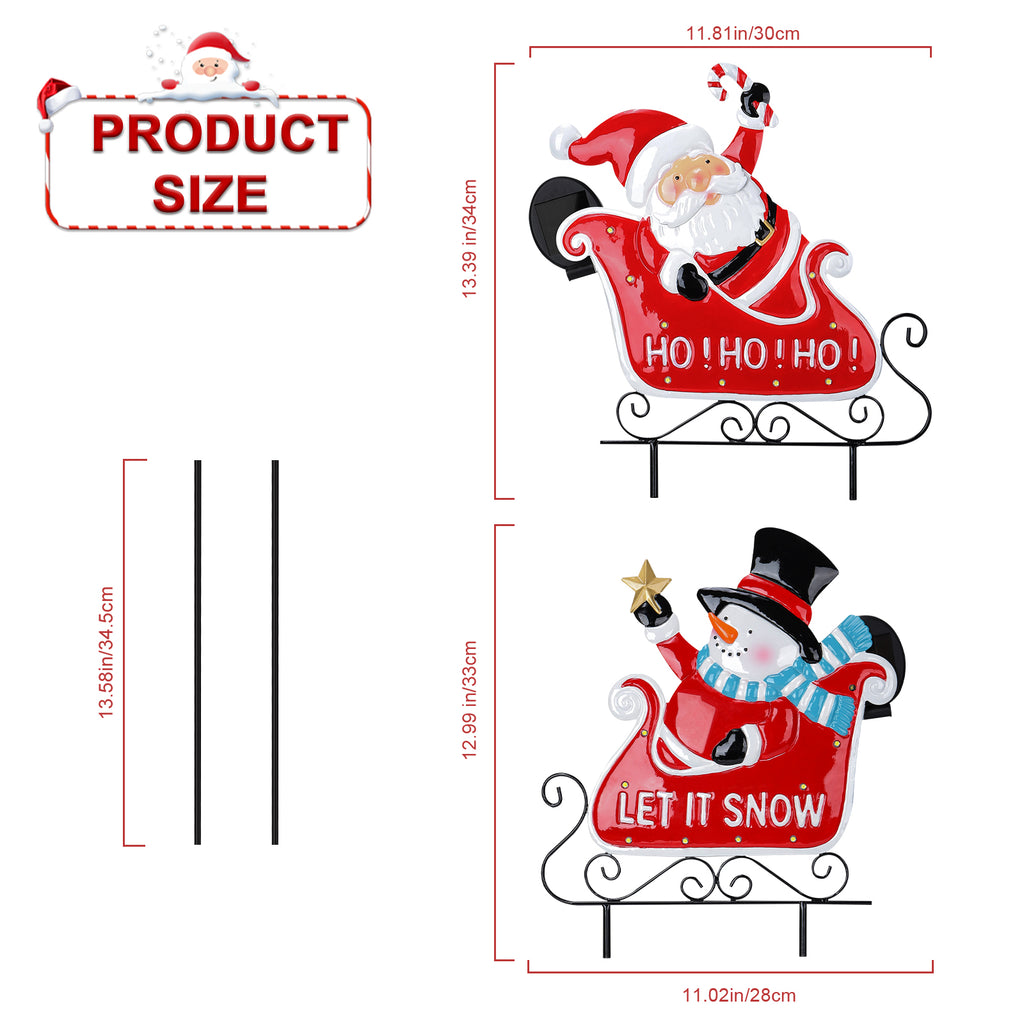 2-Pack Solar Christmas Metal Garden Stakes - LED Lighted Sleigh Signs for Pathway & Lawn Decor