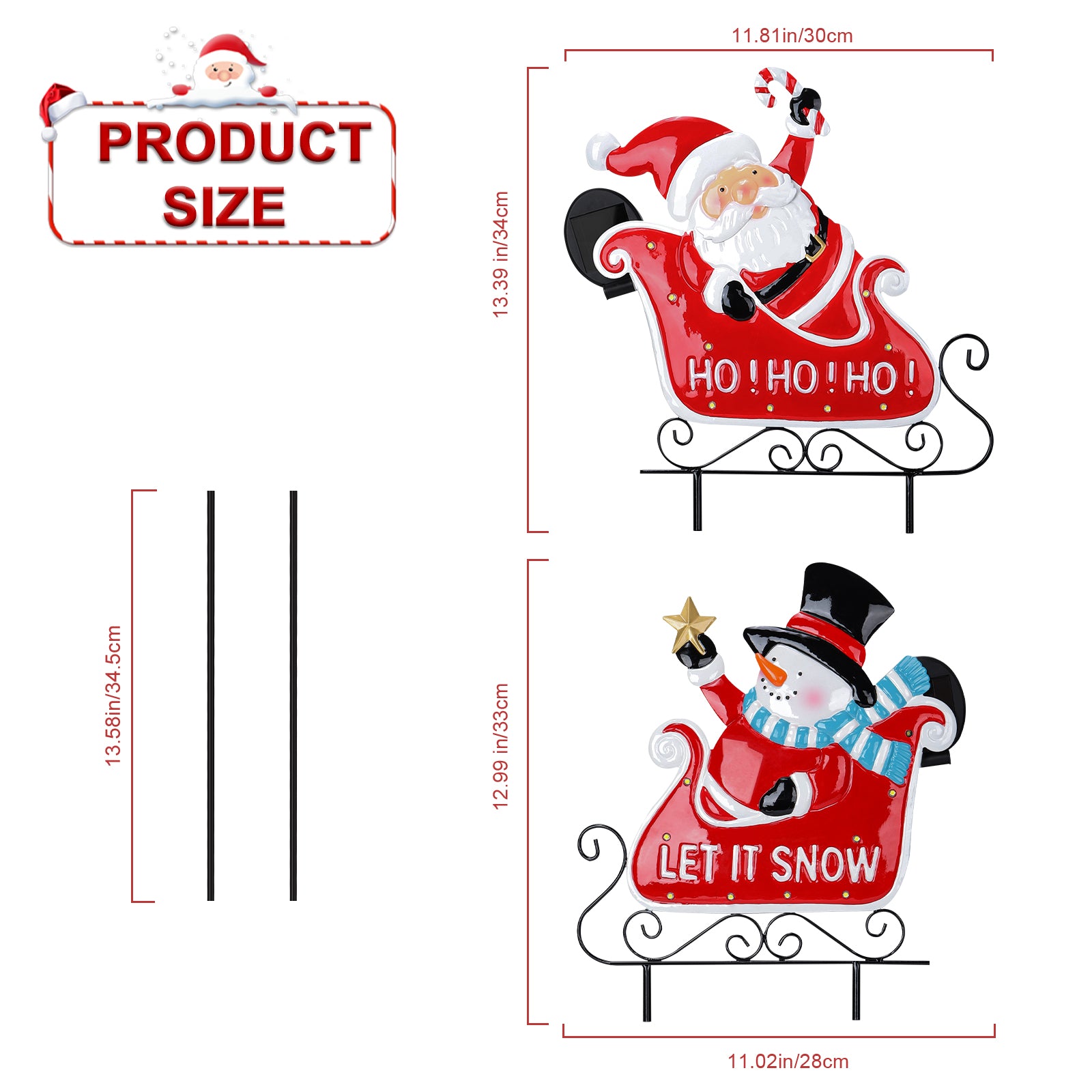2-Pack Solar Christmas Metal Garden Stakes - LED Lighted Sleigh Signs for Pathway & Lawn Decor
