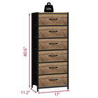 6-Drawer Rustic Brown Dresser - Fabric Chest of Drawers with Wood Top for Bedroom