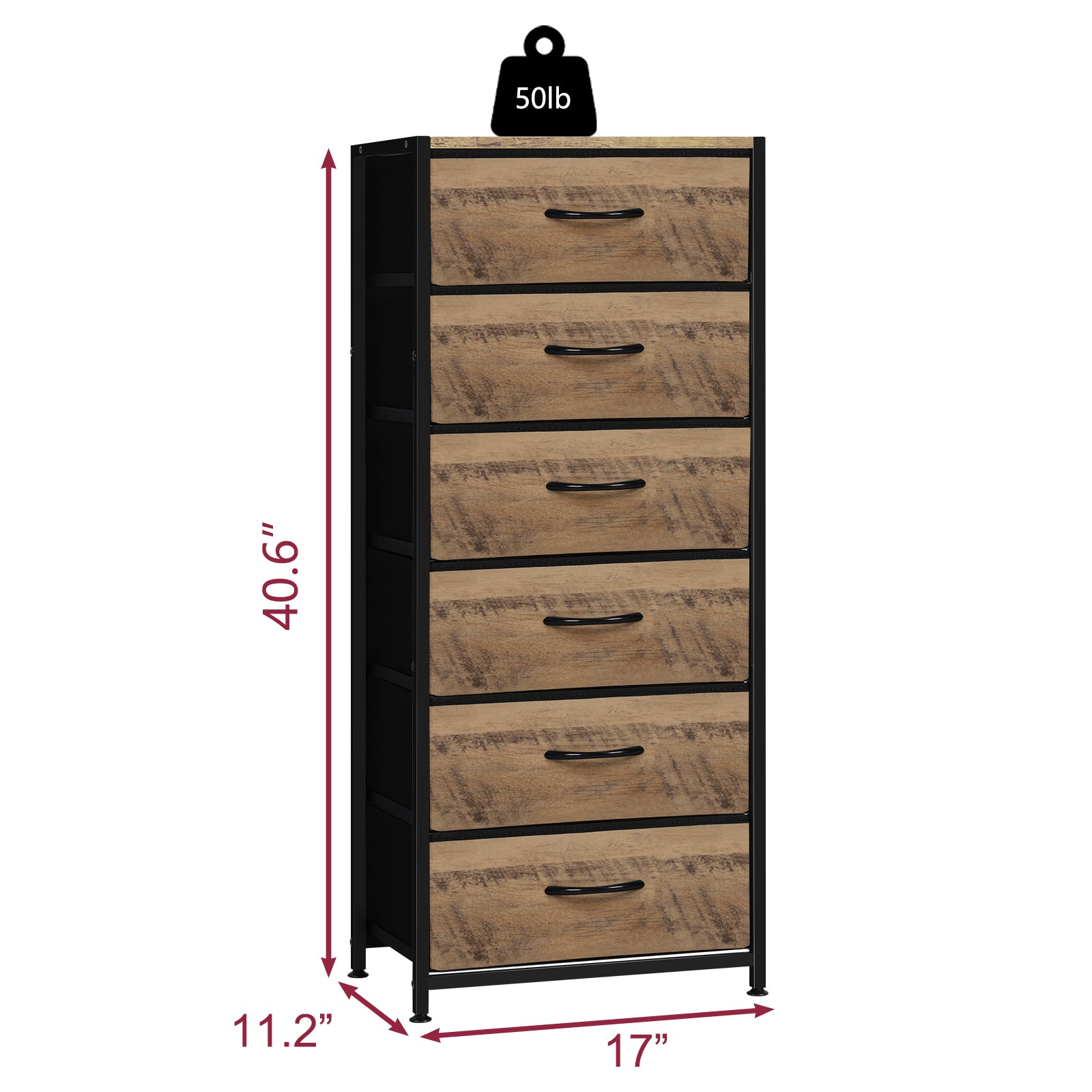 6-Drawer Rustic Brown Dresser - Fabric Chest of Drawers with Wood Top for Bedroom