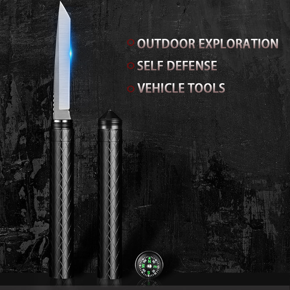 Camping Knife for Outdoor Adventure, Short Tube Knife with Window Breaker, Best for Camping Hunting Fishing Work Survival