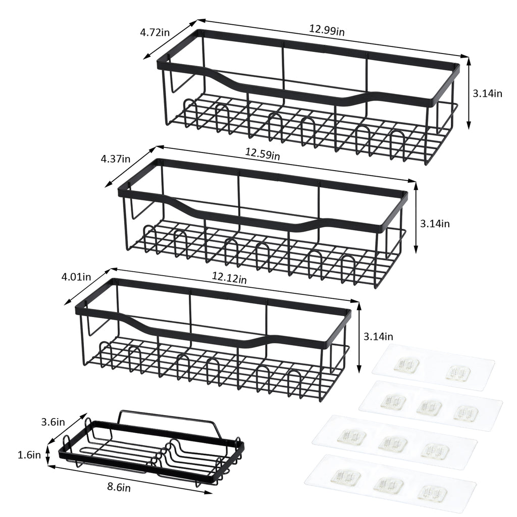 4 Pack Shower Caddy Wall Hung Bathroom Organizer, Sticky Storage Basket, Easy Installation