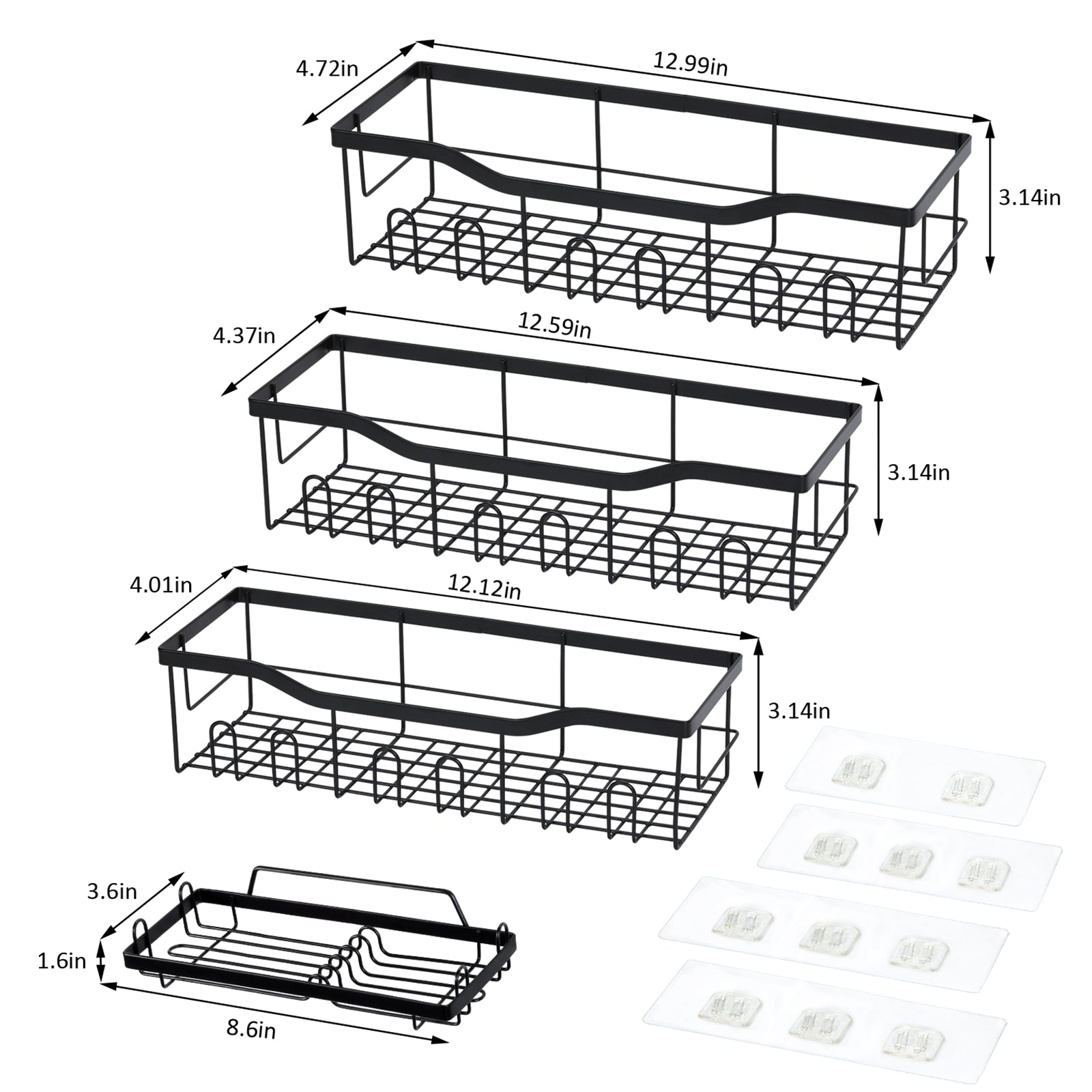 4 Pack Shower Caddy Wall Hung Bathroom Organizer, Sticky Storage Basket, Easy Installation