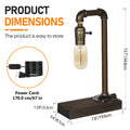 Industrial Arched Pipe Table Lamp Set with Wood Base (Set of 2)，Retro Steampunk Edison Desk Lights.
