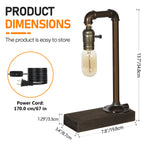 Industrial Arched Pipe Table Lamp Set with Wood Base (Set of 2)，Retro Steampunk Edison Desk Lights.