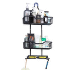 With 4 hooks, shower organizer rack, bathroom hanging shower box, rust resistant and waterproof shower storage rack for shampoo, conditioner, soap, bath sponge, black