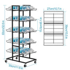 5 Tier Rolling Water Bottle Organizer Stand with Lockable Casters, Black Metal Beverage Bottle Storage Rack, Freestanding Water Bottle Holder for Kitchen Pantry Cabinet Garage