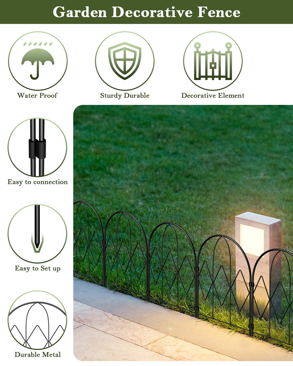 20-Pack Decorative Garden Fence, 16.5"H Diamond Pattern Animal Barrier for Yard & Landscape, Rustproof Metal,