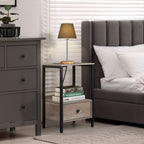 Set of 2 Nightstands with Charging Station & Fabric Drawers, 24" H Gray Bedside Tables for Apartment & Small Bedroom,