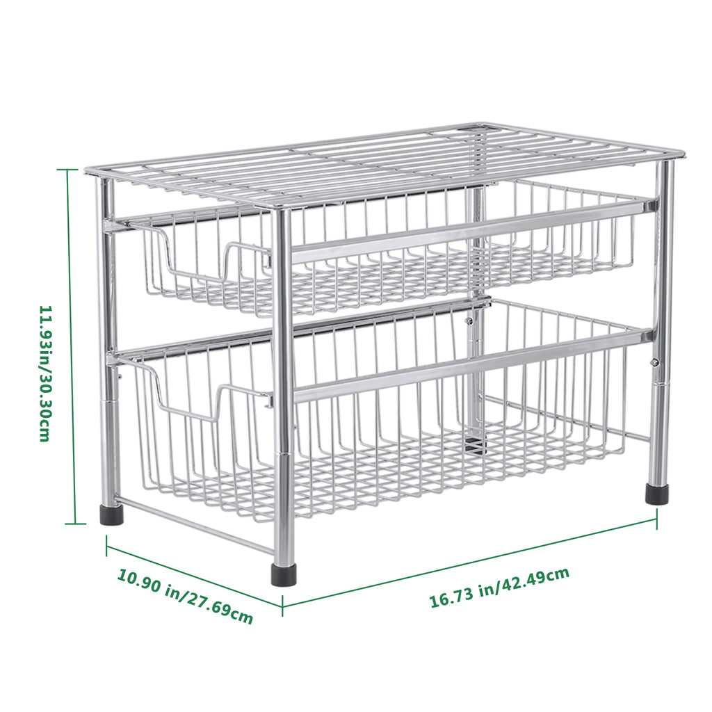 2-Tier Sliding Basket Organizer, Pull-Out Under Sink Storage Drawers for Kitchen & Bathroom