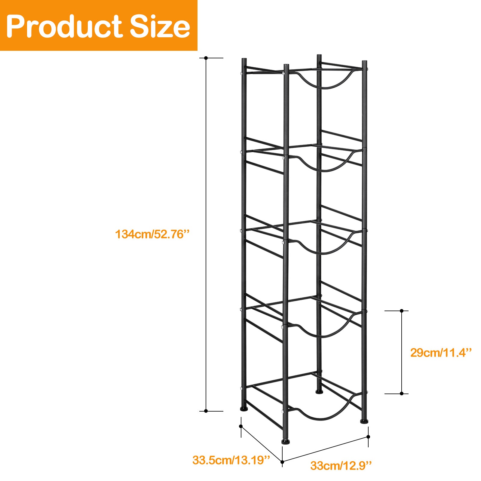 5-Tier Heavy Duty Black Metal Water Jug Storage Rack for 5-Gallon Bottles