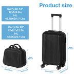 2-Piece ABS Hardside Luggage Set - 20 Inch Carry On Suitcase + 14 Inch Cosmetic Case with Spinner Wheels & Lock, Black