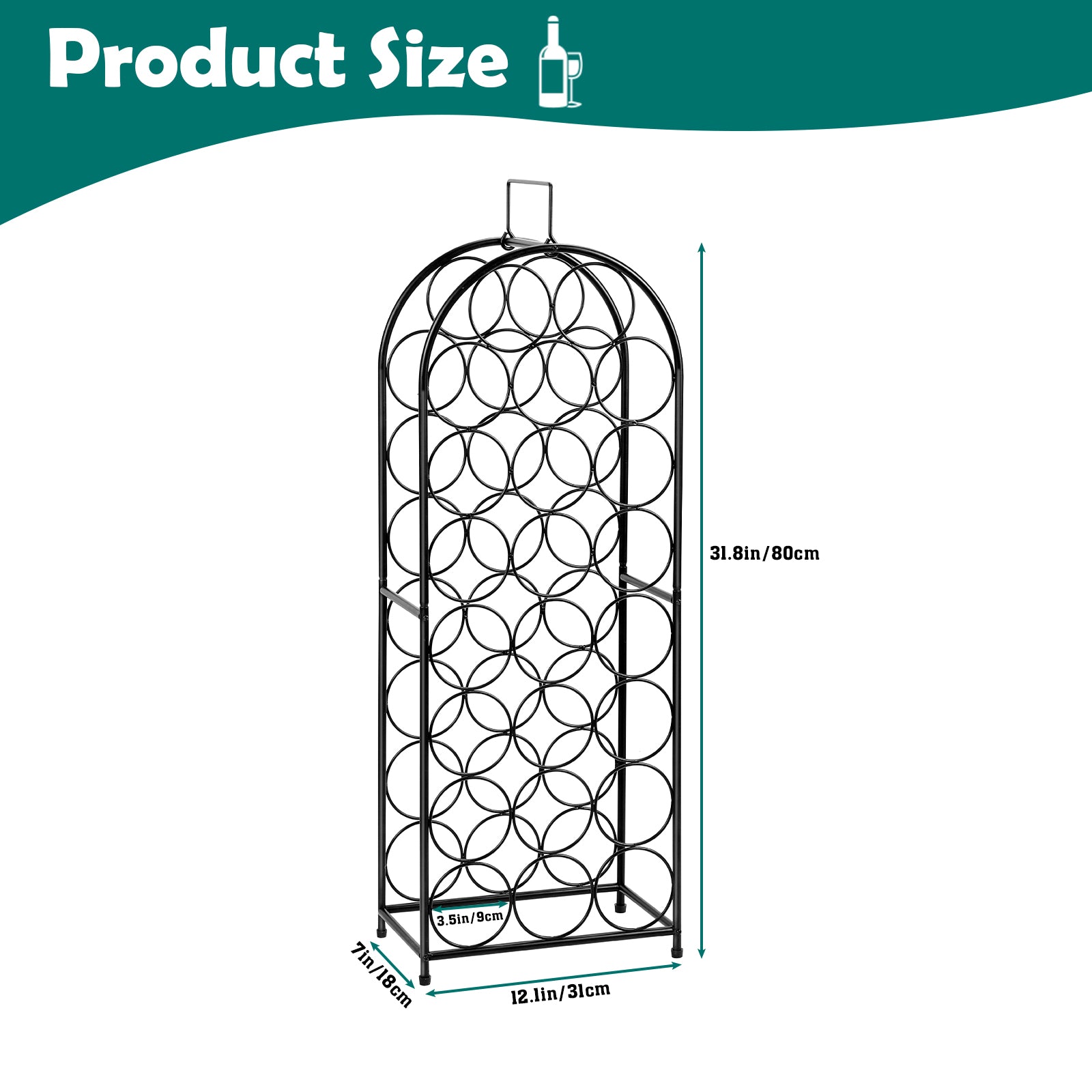 23-Bottle Freestanding Wine Rack - 7-Tier Metal Wine Holder & Display Stand, Black
