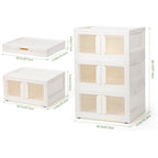3 Pack Foldable Storage Bins with Lids & Wheels, Stackable Plastic Storage Boxes with Clear Doors, Collapsible Organizer Containers for Bedroom, Closet, Toys, Clothes, White