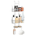 70cm Height Adjustable Over Shower Glass Caddy, 3-Tier Stainless Steel Hanging Bathroom Shelf with Soap Tray & Multi Hooks, Drill-Free Shower Organizer for Bathroom, Shower Stall