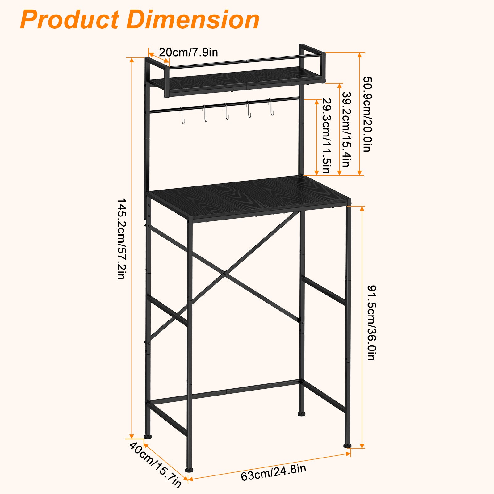 2-Tier Mini Fridge Stand & Microwave Baker's Rack - Multi-Functional Kitchen Storage Organizer with 5 Side Hooks
