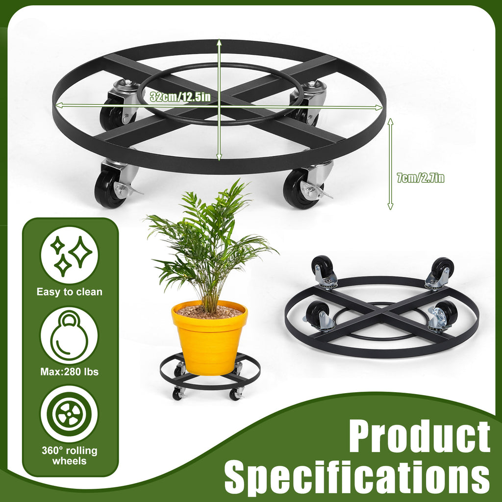2-Pack Heavy Duty Metal Plant Caddy with 360Â¡Ã£ Wheels