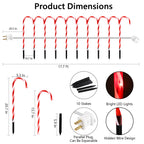 10 Pack 21" Candy Cane Lights Outdoor Pathway Markers - 60 LED Xmas Walkway Decorations w/ Stake