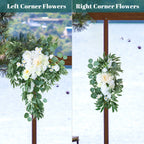 Wedding Arch Draping Fabric 2 Pack White Chiffon with 2 Artificial Flower Bouquets 30in x 26ft Chiffon Backdrop Curtain Outdoor Sheer Drapery for Ceremony Party Ceiling Decoration