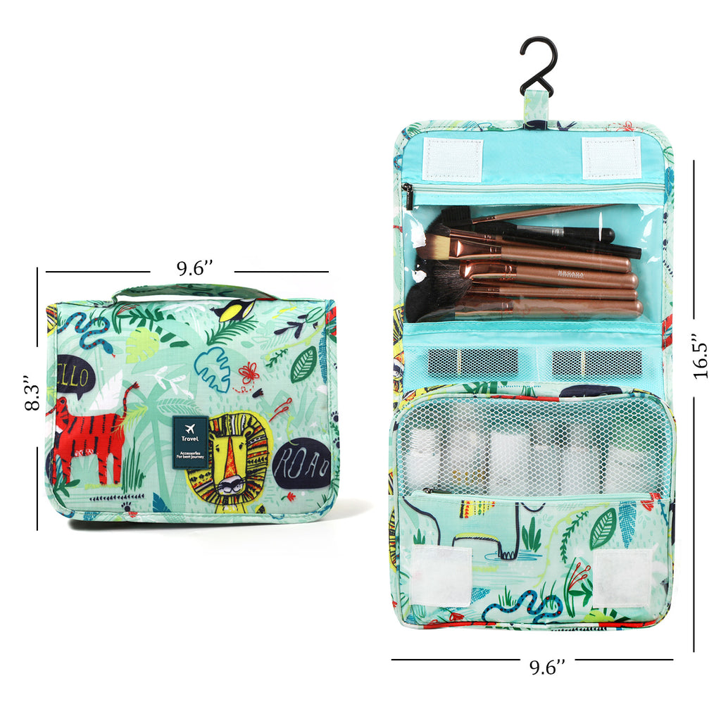 Portable Travel Cosmetic Case with Integrated Hanging Hook and Zip Closure - Lightweight Multi-Compartment Organizer for Toiletries and Personal Essentials in Azure Blue