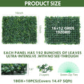 10-Pack 16inch x 12inch Artificial Grass Wall Panels - PE Boxwood Hedge Backdrop for Fence & Garden