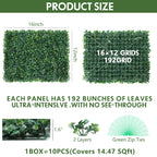 10-Pack 16inch x 12inch Artificial Grass Wall Panels - PE Boxwood Hedge Backdrop for Fence & Garden