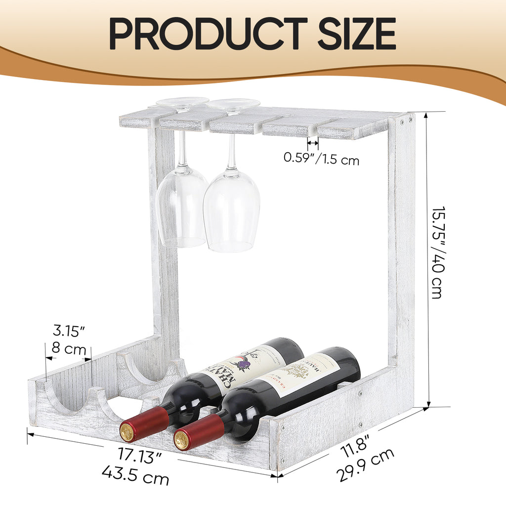 Wine glass holder, off-white tinge, table top, free-standing floor stand, countertop wooden wine glass holder, holds 4 glasses of wine and 4 glasses, small display stand