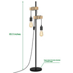 66 Inch Rustic Wood Floor Lamp - Industrial Farmhouse Standing Edison Light for Living Room, Bedroom, and Home Office Reading