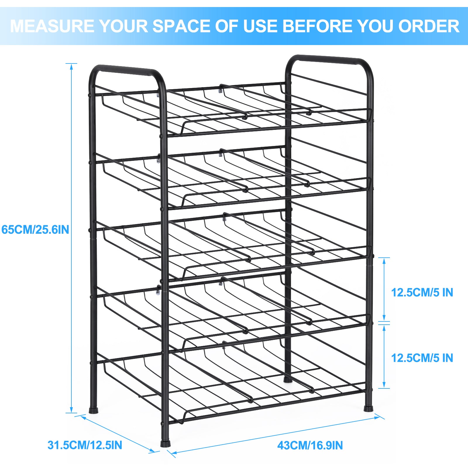 5-Tier Stackable Can Rack Organizer, Metal Pantry Can Storage Dispenser for Kitchen Cabinet