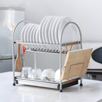2-Tier Stainless Steel Dish Drying Rack with Drainboard, Space-Saving Kitchen Counter Organizer
