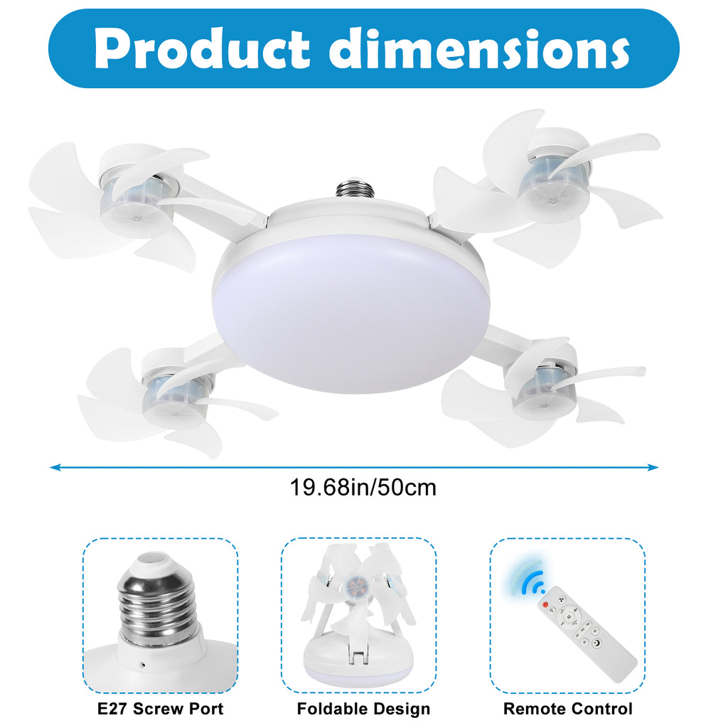 2-in-1 Foldable Ceiling Fan Light with Remote, Dimmable 3 Color Temperature & 3-Speed Airflow, Modern LED Fan Lamp for Bedroom, Living Room, Kitchen, Bathroom, Easy Install, Space-Saving Design for All Seasons
