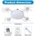 2-in-1 Foldable Ceiling Fan Light with Remote, Dimmable 3 Color Temperature & 3-Speed Airflow, Modern LED Fan Lamp for Bedroom, Living Room, Kitchen, Bathroom, Easy Install, Space-Saving Design for All Seasons