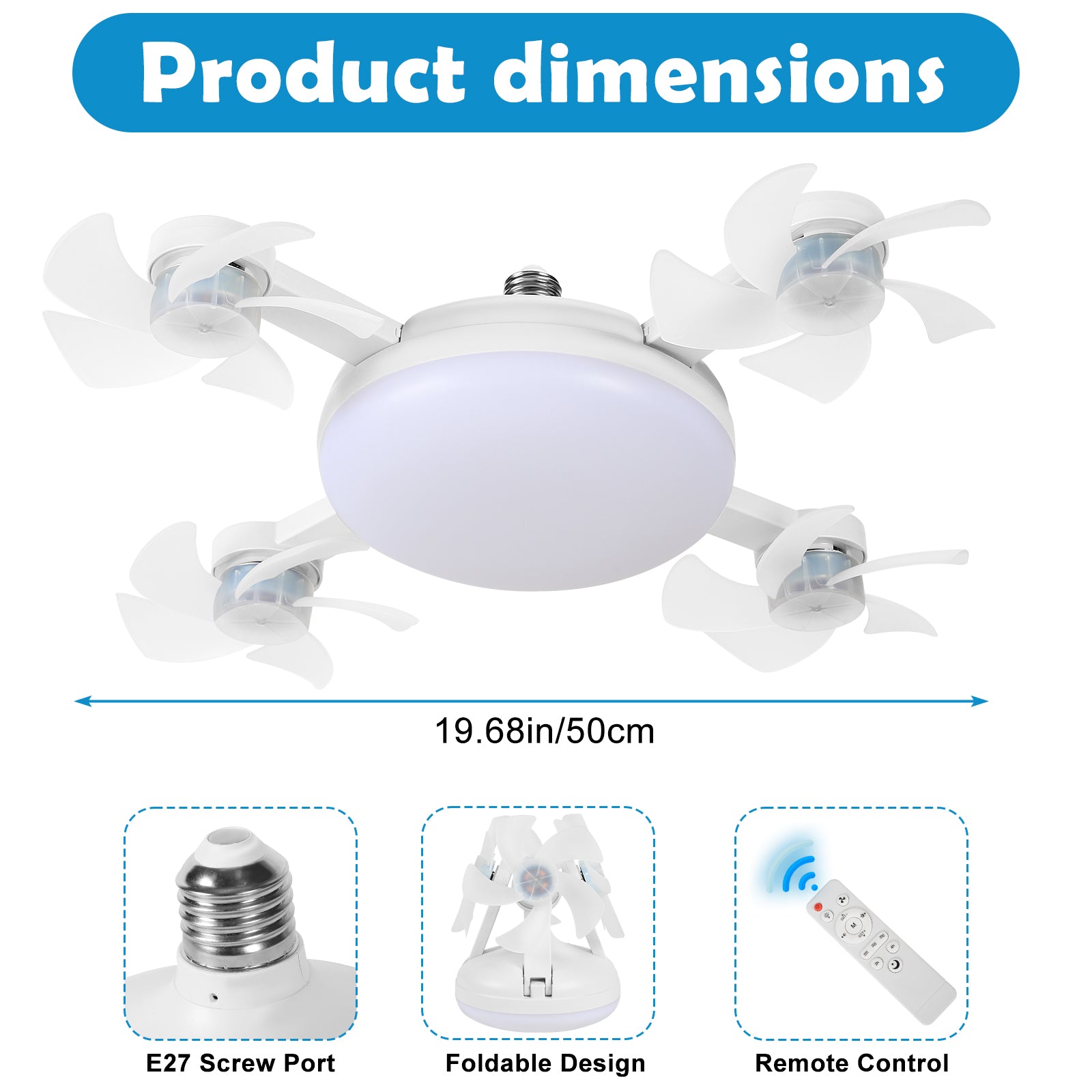 2-in-1 Foldable Ceiling Fan Light with Remote, Dimmable 3 Color Temperature & 3-Speed Airflow, Modern LED Fan Lamp for Bedroom, Living Room, Kitchen, Bathroom, Easy Install, Space-Saving Design for All Seasons