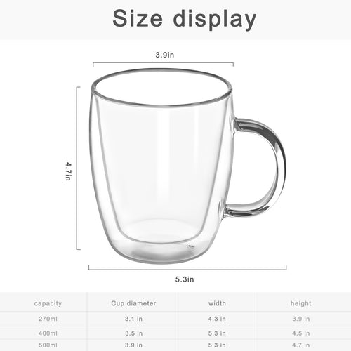 16.9oz Double Wall Glass Coffee Mugs - Insulated Clear Glass Cups with Handles, Set of 2 for Hot & Cold Drinks