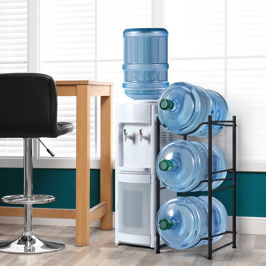 3-Tier Heavy Duty 5 Gallon Water Bottle Storage Rack, Detachable Black Metal Jug Holder for Home, Kitchen & Office
