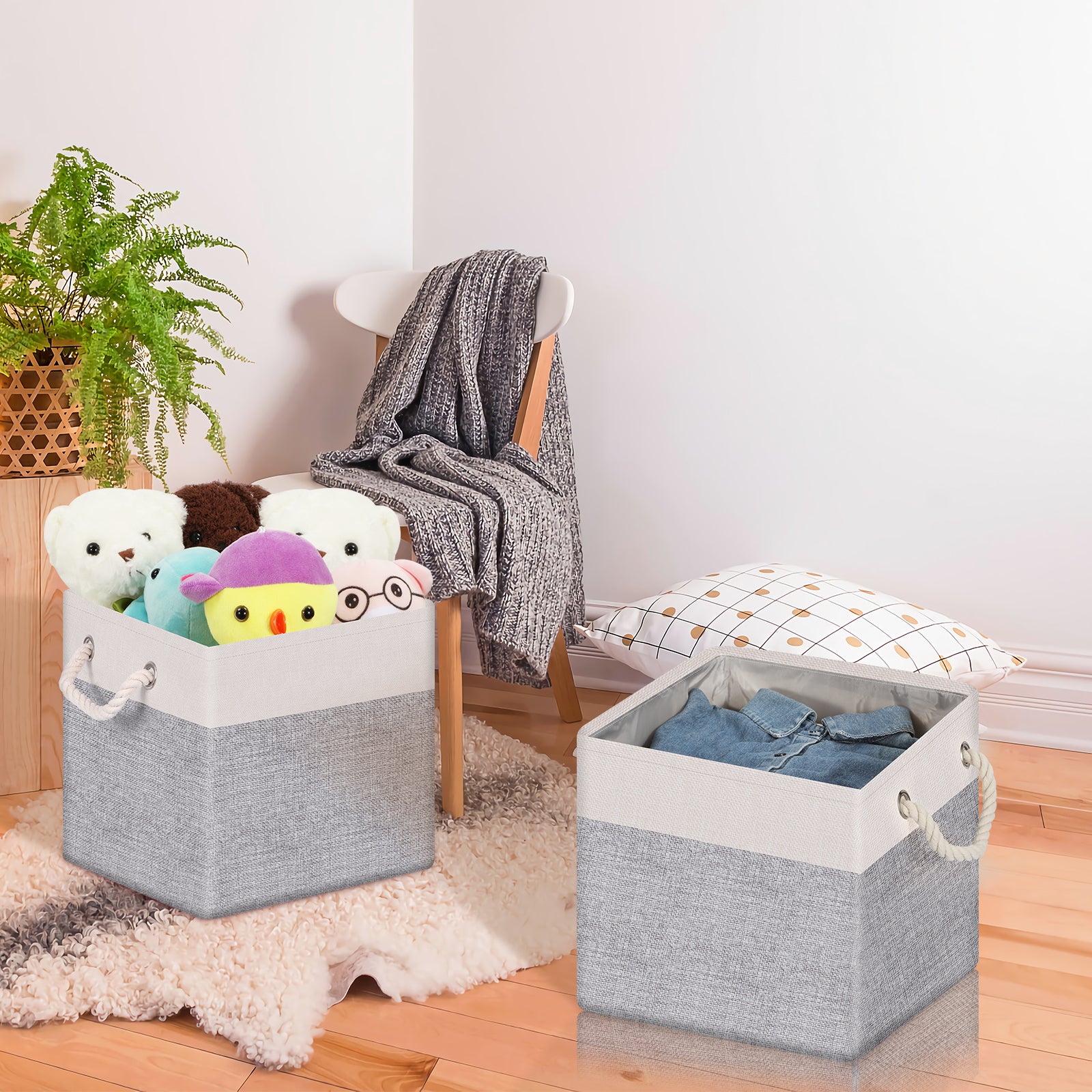 2-Pack Decorative Fabric Storage Bins with Rope Handles - Collapsible Closet Organizers for Nursery & Home
