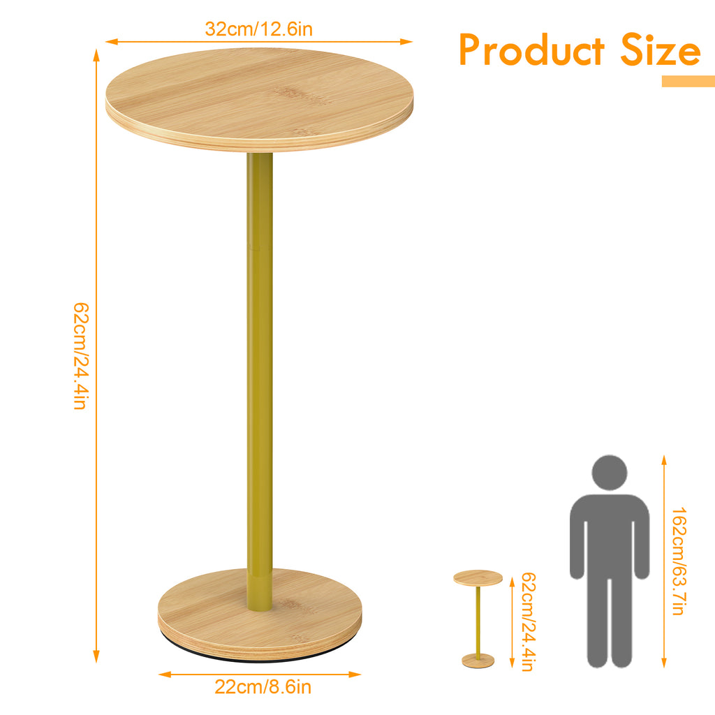 Modern Round Drink Table - Minimalist Martini Coffee Table & Pedestal Accent Table for Living Room, Light Brown,