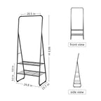 Minimalist A-Frame Garment Rack - Black Metal Clothes Hanging Stand with 2 Lower Storage Shelves