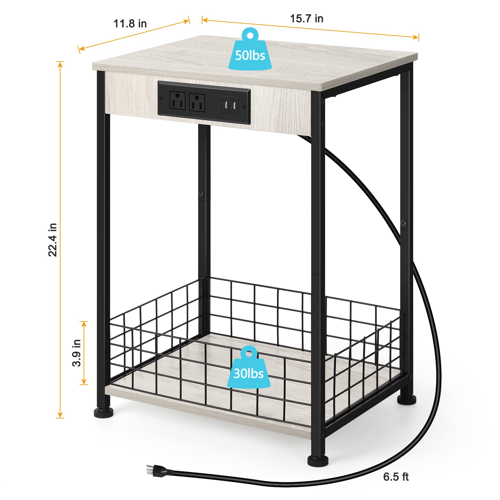 Modern Nightstands End Table with Charging Station Bedside Table Bedroom with Storage Basket Farmhouse Night Stand with for Bedroom Living Room Office