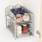 2-Tier Sliding Under Sink Organizer - Stackable Metal Basket Storage Drawer for Kitchen & Bathroom