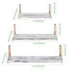 Distressed Wood Floating Wall Shelves with Gold Brackets - Decorative 3-Piece Set for Plants and Room Decor