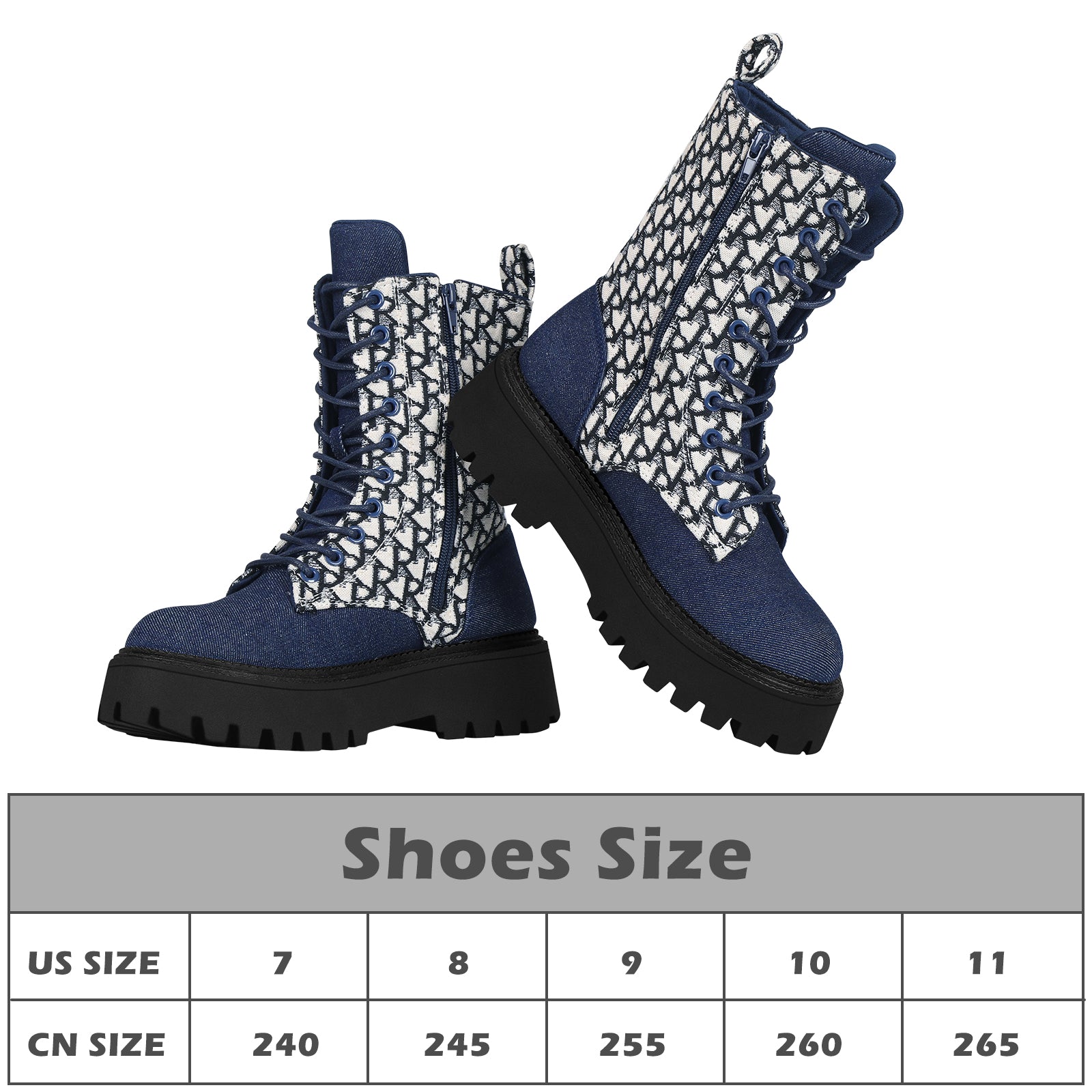 Women's Platform Combat Boots, Lace-Up Ankle Boots with Inside Zipper, Chunky Heel Fashion Denim & Print Boots for Fall Winter