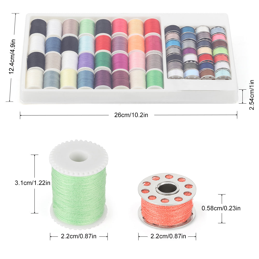 60 Pcs Sewing Thread & Bobbins Kit - Polyester Spools & Prewound Metal Bobbins for Machine/Hand Sewing